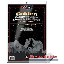 BCW 1-GOL-R-Thick New Resealable Golden Comic Bags - Thick
