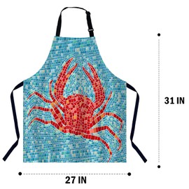 BGBDEIA Red Crab Mosaic Apron for Women Men, Adjustable Apron Cooking Kitchen Chef Apron for Home Kitchen, Baking Gardening BBQ, Coffee House, Restaurant