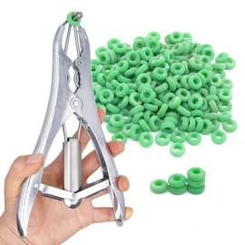 Stainless Steel Castration Tongs with 200 Rubber Rings, Flexible Castration Pliers for Cattle, Sheep and Pigs (Random Colours)
