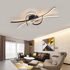 LANGLITIAODENG Modern LED Ceiling Light Fixture,54W 3780 Lumen,Flush Mount Ceiling Chandelier,Ceiling Lamp for Kitchen Bedroom Study Living Room Office Dining Room,Dimmable Remote Control (Black)