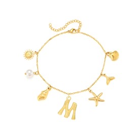 Gold Seashell Initial Ankle for Women Summer Beach Jewelry Stainless Steel Shell Starfish Charm Ankle Bracelets Women Beachy Anklets Jewelry (M)