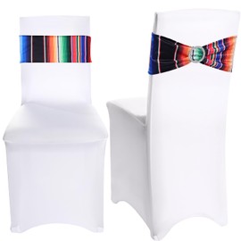 Newwiee 60 Pieces Mexican Theme Stretch Chair Sashes Dining Spandex Chair Sashes Bands with Buckle for Wedding Event Fiesta Party Favor Ceremony Reception Banquet Mardi Gras Decoration (Retro)