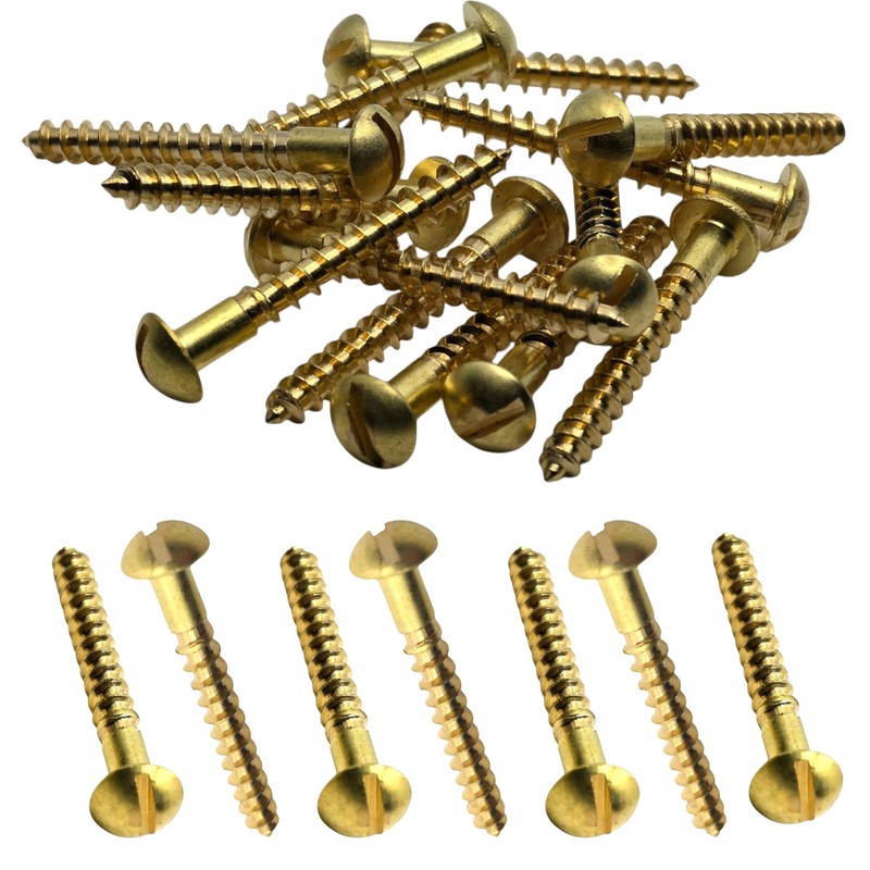 M3.5 x 25mm Brass Wood Screws Round Raised Head Slotted