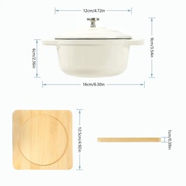 Enameled Cast Iron Mini Round Cocotte Set, 0.5QT Mini Dutch Ovens with Lids and Bamboo Trays, Dia.4.8 inch, Set of 2, Oyster White