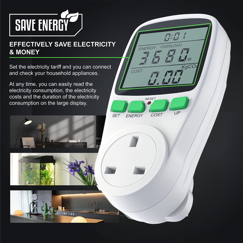 Bearware Electricity Usage Monitor Power Meter Plug Backlight LCD Energy