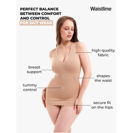 WAISTLINE Women's Compression Tank Top with Wide Straps - Shapewear Camisole for Women - Body Shaper Cami for Tummy Control (Beige X-Large)