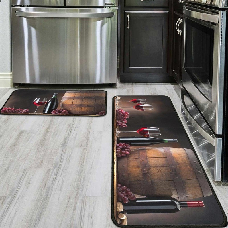 2Pcs Wine Kitchen Rugs Set of 2 Floor Mats for