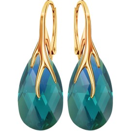 925 Silver Hanging Earrings with Austrian Crystal - Jewellery for Women and Girls - Pendant Earrings Ideal for Gifts for Women Ladies Silver Gold-Plated 24, Sterling Silver, Crystal