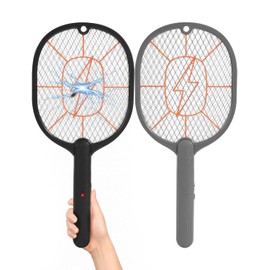 Electric Fly Swatter 2 Pack (Black & Gray), High-Voltage Bug Zapper Racket for Mosquitoes & Flies, Safe Protective Mesh, Indoor/Outdoor AA Batteries Required, Not Included
