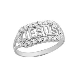 Claddagh Gold Religious Jewelry Unique Sterling Silver CZ Jesus Christ Christian Faith Ring (Size 7)