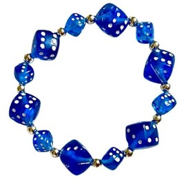 Blue Dice Bead Bracelet with Silver Accents - Bunco Game Night Prize, Casino Theme Accessory, Bunko Hostess Gift or Prize. Fun Electric Blue Color Dice Bracelet, One Size Fits Most. Bunco Supplies.