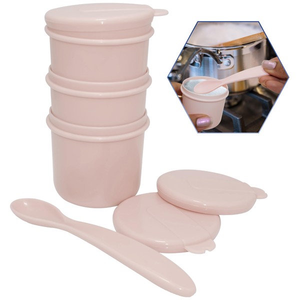 4Pcs Set of Pink Food Pots with Spoon for Baby