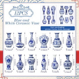 Maxcheck 12 Pcs Porcelain Blue and White Vase, Mini Chinoiserie Bud Vase Vintage Ceramic Oriental Classic Handmade Chinese Flower Jardiniere for Home Office Shelf Table Centerpieces Christmas Decor
