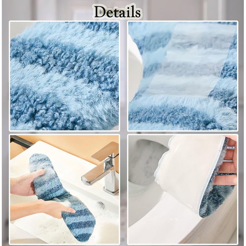 2Pairs Thick Warm Cushioned Toilet Seat Cover | Stick-On Washable