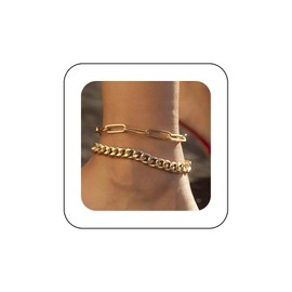 Xduargs Punk Layered Paperclip Chain Bracelet Vintage Cuba Chain Ankle Bracelet Gold Thick Chain Foot Chain Adjustable Paper Clip Ankle Bracelet Jewelry for Women and Girls