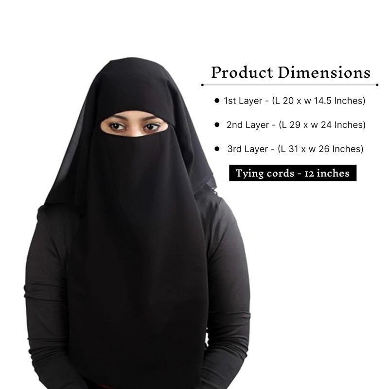 3-Layer Saudi Niqab for Women – Breathable Georgette, Full Face