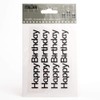 Happy Birthday Stickers Black Glitter 10cm x 1.1cm (4 Pieces)