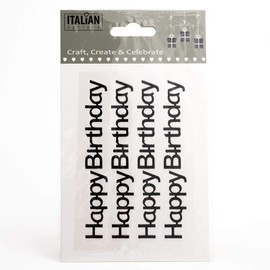 Happy Birthday Stickers Black Glitter 10cm x 1.1cm (4 Pieces)