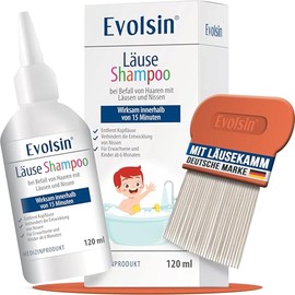 Evolsin Lice Shampoo & Lice Comb 120 ml for Adults & Children from 6 Months | For infestation of hair with nits and head lice, gentle on the scalp, works in 15 minutes