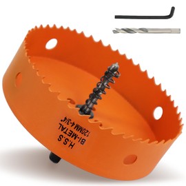 120mm Hole Saw, 4-3/4'' HSS Bi-Metal Hole Cutter with Arbor, Cutting Depth 32 mm, Hole Saw Drill Bit for Cutting Wood, Plywood, Plastic, Drywall, Thin Metal Sheets (with 1 spare drill)