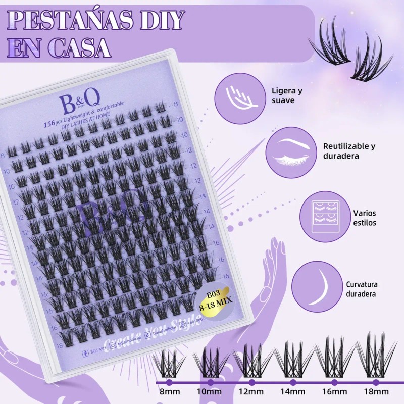Kit De Extensiones De Pestañas Clásicas Diy B&q 8-18mm