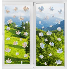 Bird Window Strike Prevention, 38PCS Maple Leaf Rainbow Window Bird Strike Stickers - Anti-Collision Static Cling Window Decals for Indoor Decor