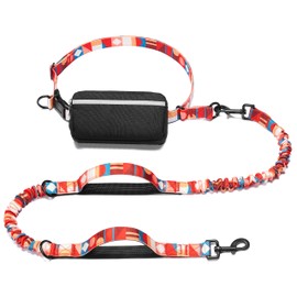 iYoShop Hands Free Dog Leash with Zipper Pouch, Dual Padded Handles and Durable Bungee for Walking, Jogging and Running Your Dog (Colorful Geometric, Large)