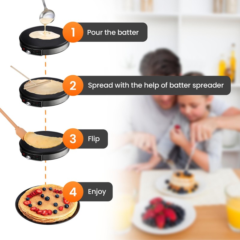 Morning Star 12-Inch Electric Crepe Maker with Nonstick Cooktop |