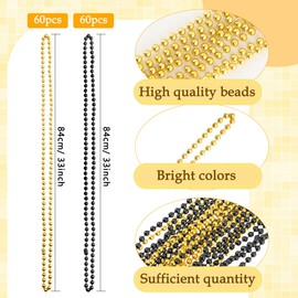 Cotiny 120 Pcs Beaded Necklaces Gold Black and Silver New Year Bead for New Year Eve Christmas Festival Parade Throw Accessories Wedding Birthday Party Supplies, 3 Colors (Color Set 1)