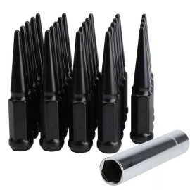 Zelidon Black Spike Lug Nuts 24pc+1key 14x1.50 4.5"Tall Tafits F150,Silverado