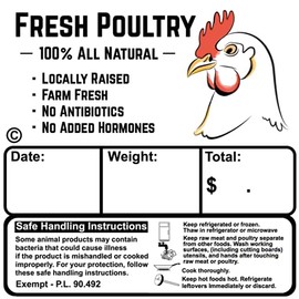 Poultry Freezer Labels (250) 3.5" x 3.5" with Safe Handling Instructions Exemption – P.L. 90-492
