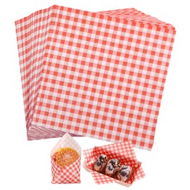 KIKISML 100 PCS Deli Paper Sheets 7 * 7 Inch, Food-Grade Greaseproof Paper Food Basket Liners for Sandwiches, Burgers, Fries Wrapping Paper for Party, Festival and Outdoors - Red