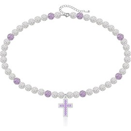 Trendy Baseball Necklaces for Men: 16 Inch Bead & 18 - 20 Inch Cross Styles - Athletic - Inspired Jewelry for Team Enthusiasts - Color: White/Light Purple, Size: 16inch-18inch