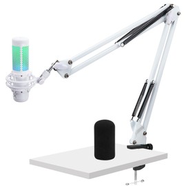WIBOND QuadCast Boom Arm with Mic Cover, White Mic Stand Mic Arm Compatible with HyperX QuadCast, Professional QuadCast Pop Filter Reduce Background Noise