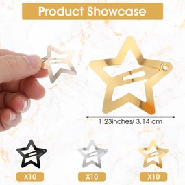 30PCS Metal Star Snap Hair Clips, 1.23 Inches Non-slip Hair Accessories Y2k Snap Hair Barrettes for Girls Women, (Gold, Silver, Black)