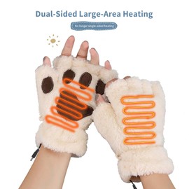Half-Finger Fleece-Lined Heated Gloves for Typing & Writing, Plush Cat Paw Design, Cute Cold Weather Hand Warmers (Black, Standard)