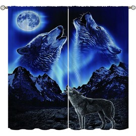 Wolf Blackout Curtains Home Decor,The Wolf Howls at The Moon at Night Rod Pocket Thermal Insulated Drapes Darkening Window Curtain for Girls Boy Bedroom Living Room 63 x 63 Inch