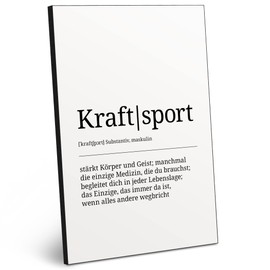 ARTFAVES® Wooden Picture - Explanation/Definition of Word: Athletic Sports, Black-White Decorative Wall Picture as a Gift, Wooden Sign with Saying on Sports/Strength Training/Gym/Fitness