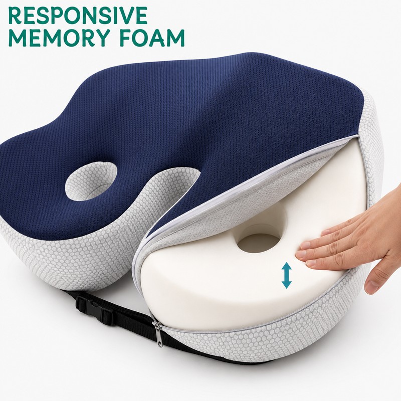 Ergonomic Memory Foam Seat Cushion with Adjustable Width & Dual