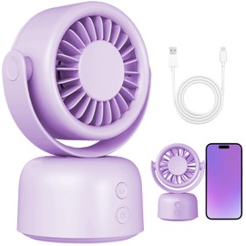 Small Quiet Desktop Fan, 3 Speeds Oscillating Fan with Auto 90° Rotate & Manual 120° Tilt Head, 0.72 Lb USB-C Corded Powered Mini Desk Fan for Outdoor Indoor Office Bedroom Travel (purple)