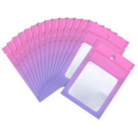 XFXIA 100 Pieces Mylar Bags, Resealable Smell Proof Bags with Zipper and Clear Window, Flat Aluminum Foil Pouch Bag Airtight Zipper Baggies for Candy, Food, Eyelash, Lip Gloss Packaging |flat|cute|(Gradient Purple, 5.9×8.6 inches)