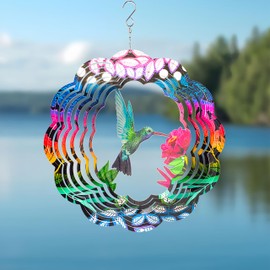 Wind Spinner Yard Art Garden Decor 3D Stainless Steel Metal Sculptures Kinetic Hanging Whirligigs Hummingbird Decorations Backyard Outside Indoor Outdoor Patio Ornaments Clearance Sun Catcher Windmill