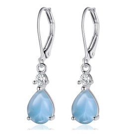 925 Sterling Silver Teardrop Natural Larimar Leverback Dangle Earrings for Women Hypoallergenic Jewelry Gift