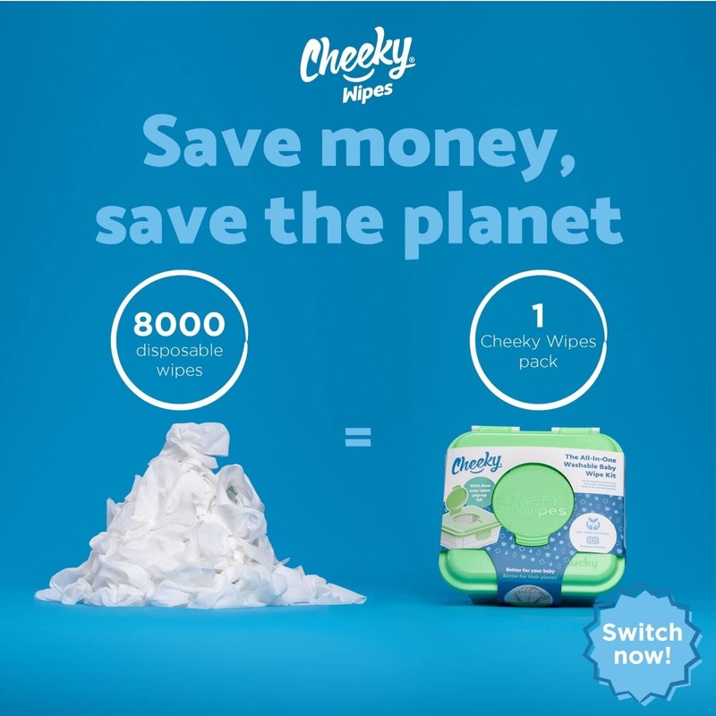 Cheeky Wipes - 25 Washable Bamboo Terry Cloth Wipes, 15x15cm