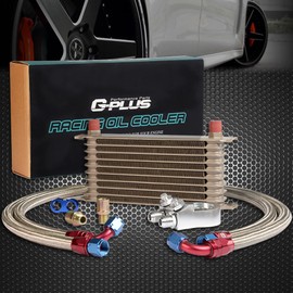 G-PLUS 10 Row 10AN Universal Aluminum Engine Transmition Oil Cooler Kit + Oil Filter Relocation Kit