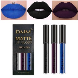 AMYS DIARY- Juego de 3 lápices labiales líquidos mate, lápiz labial azul oscuro, negro y morado mate, tinte labial de larga duración de 24 wa         