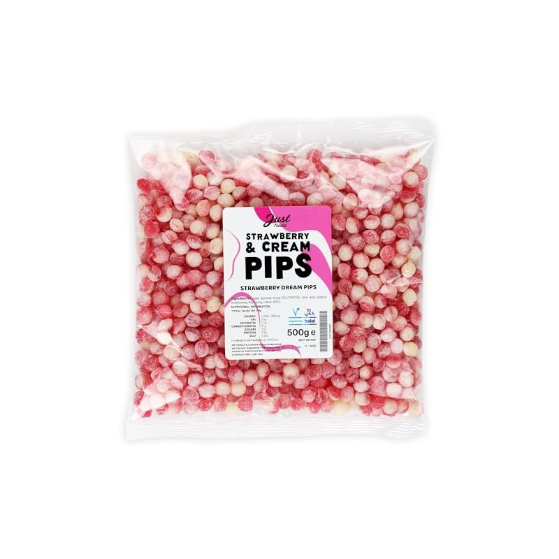 Just Treats Strawberry and Cream Pips (500g Share Bag)
