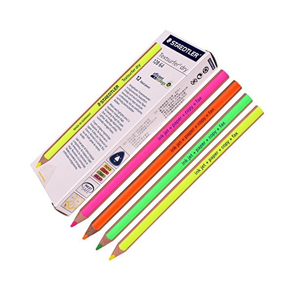 Staedtler Textsurfer Dry Highlighter Pencil 128 64-fn Drawing for Writing Sketching Inkjet,paper,copy,fax(pack of 12)color Mix