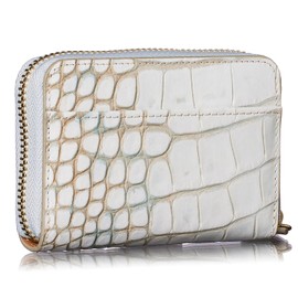 [VOICE] Italian Cowhide Leather Round Zipper Chabara Card Case, WH/BL