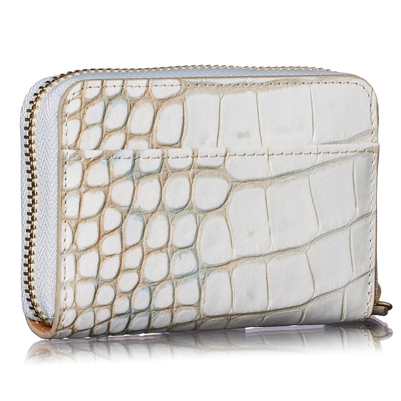 [VOICE] Italian Cowhide Leather Round Zipper Chabara Card Case, WH/BL